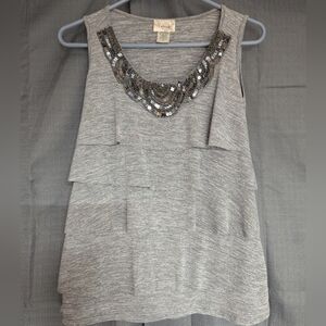 Lavish Gray Layered Blouse with Sequin Embellishment